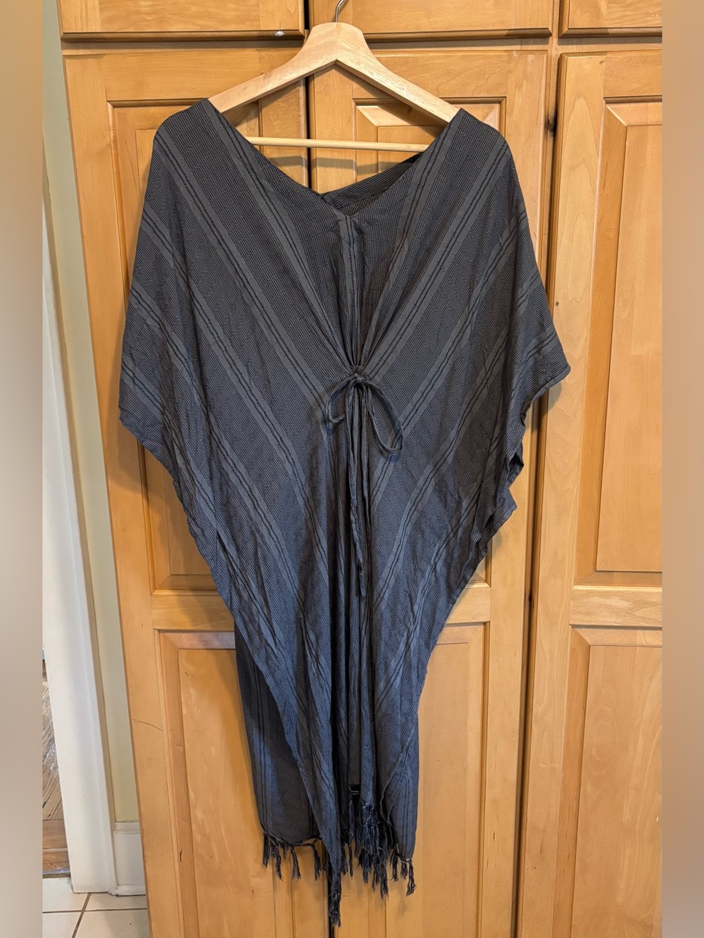 Mersea Blue Gray Coverup with Fringe Tie Front